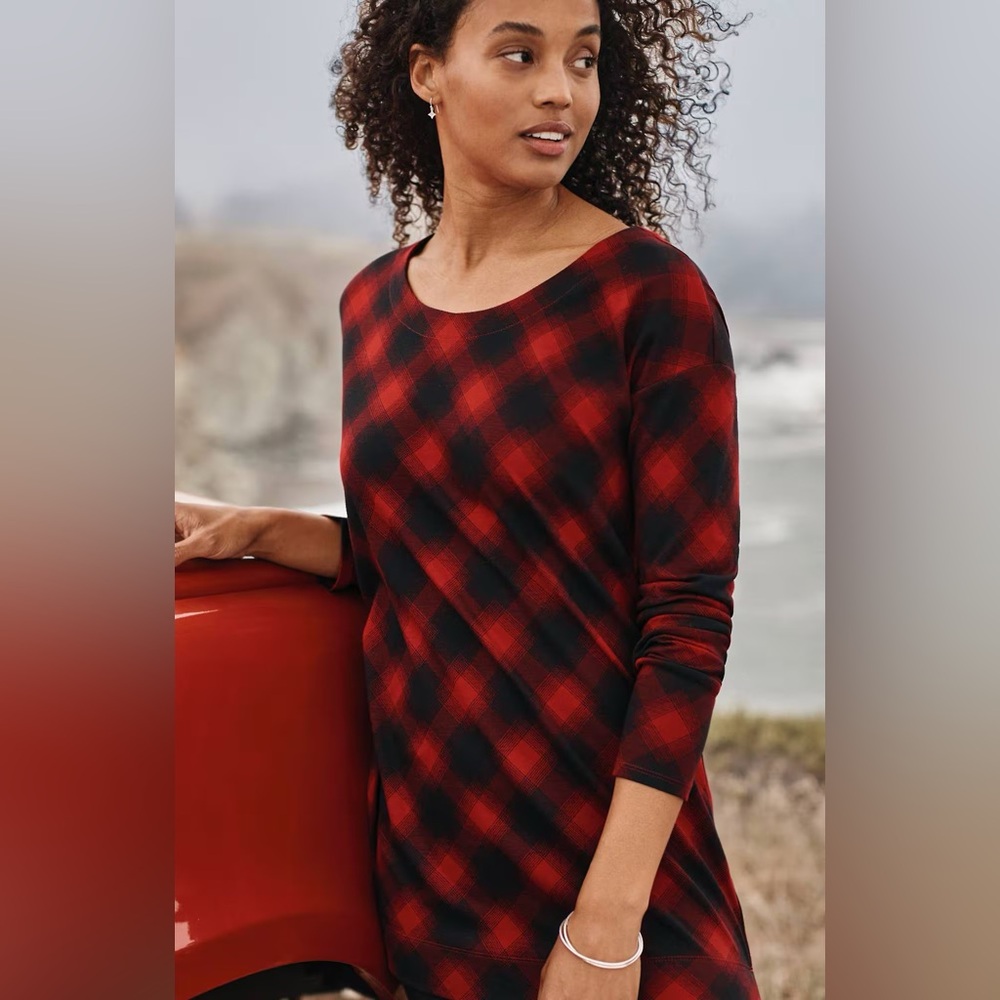 NWT J. Jill Simply Supima Scoop Neck Tunic Buffalo‎ Plaid XS Rustic Canbincore